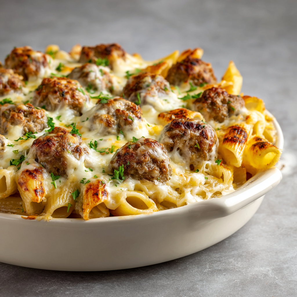 Creamy Alfredo Meatball Bake : Cheesy Comfort Food Classic