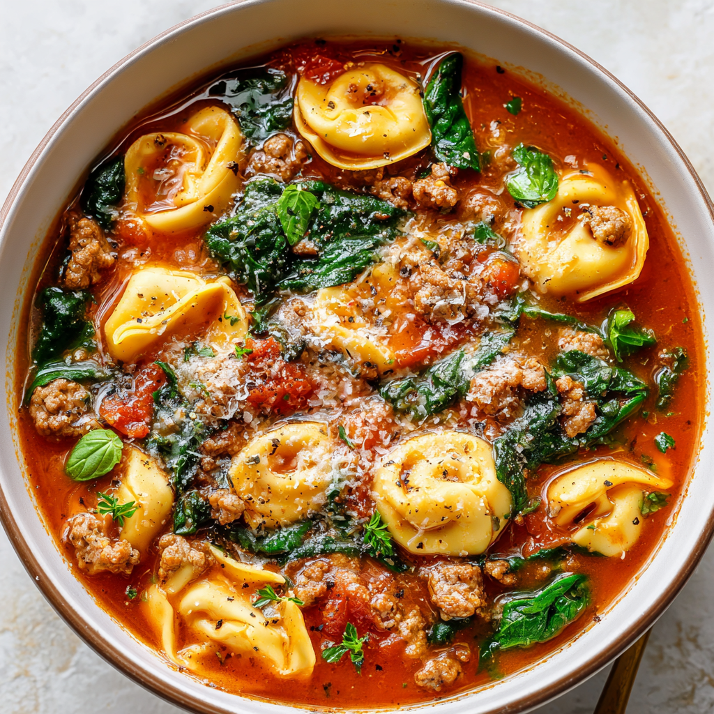 Tortellini Soup with Spinach & Italian Sausage: Cozy in Every Spoonful