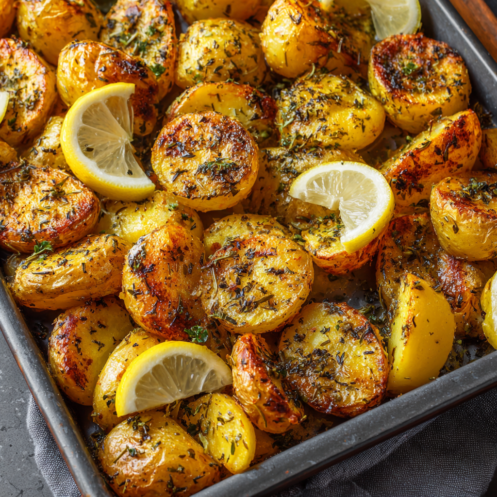 Greek Lemon Potatoes : Crispy, Garlicky & Oven-Roasted to Perfection