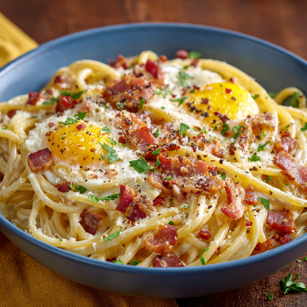 Breakfast Pasta : Creamy Bacon, Egg & Cheese Morning Comfort