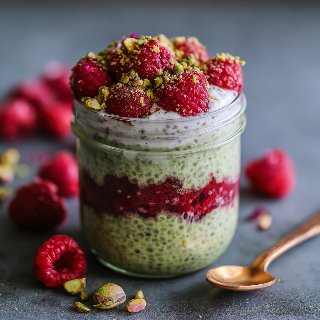 Matcha Raspberry Chia Oat Pudding : Vegan, Creamy & Meal Prep Friendly