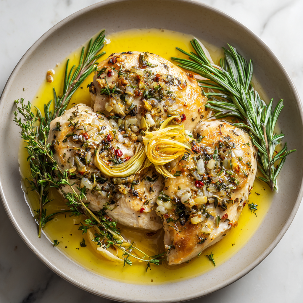 Confit-Style Chicken Breast : Slow-Cooked with Olive Oil, Garlic, and Herbs