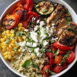 Grilled Chicken Quinoa Bowl with Goat Cheese & Basil