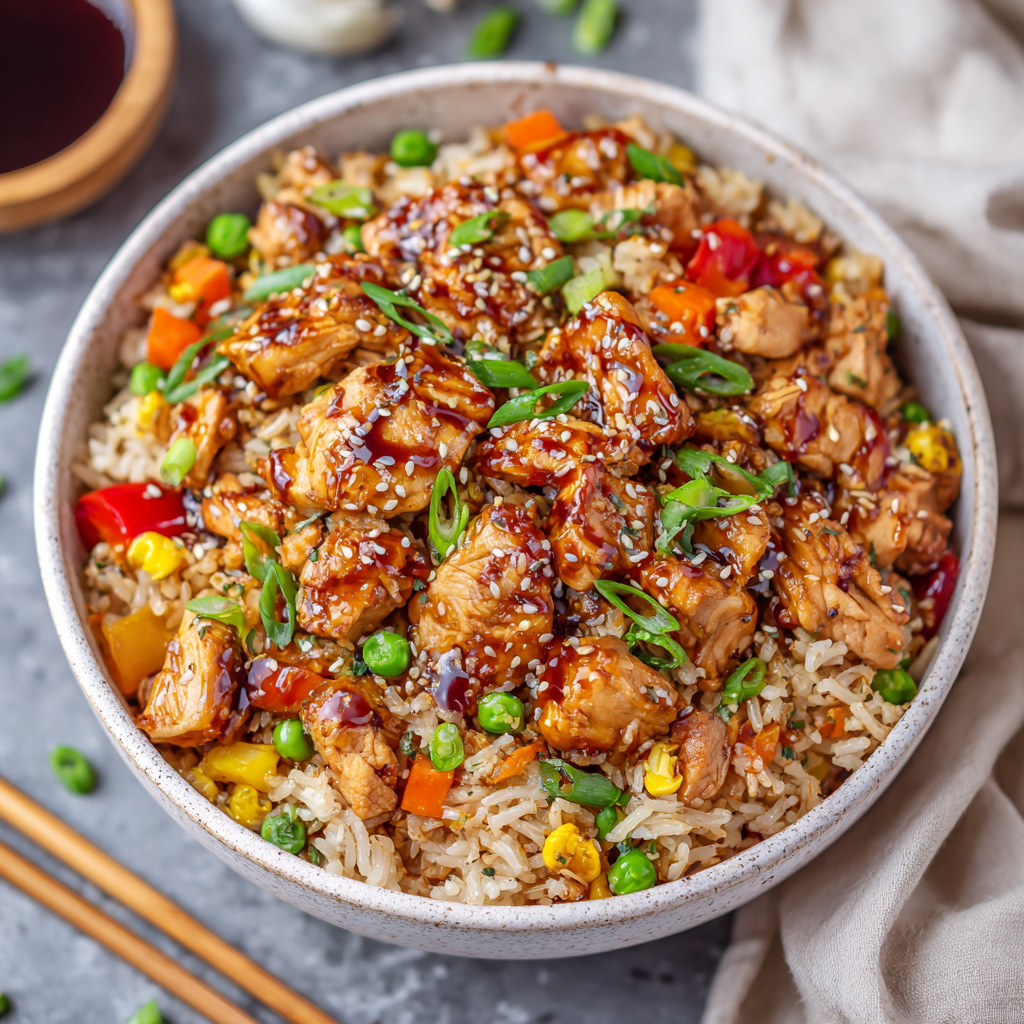 High-Protein Teriyaki Chicken Fried Rice Meal Prep (550 Calories, 50g Protein)