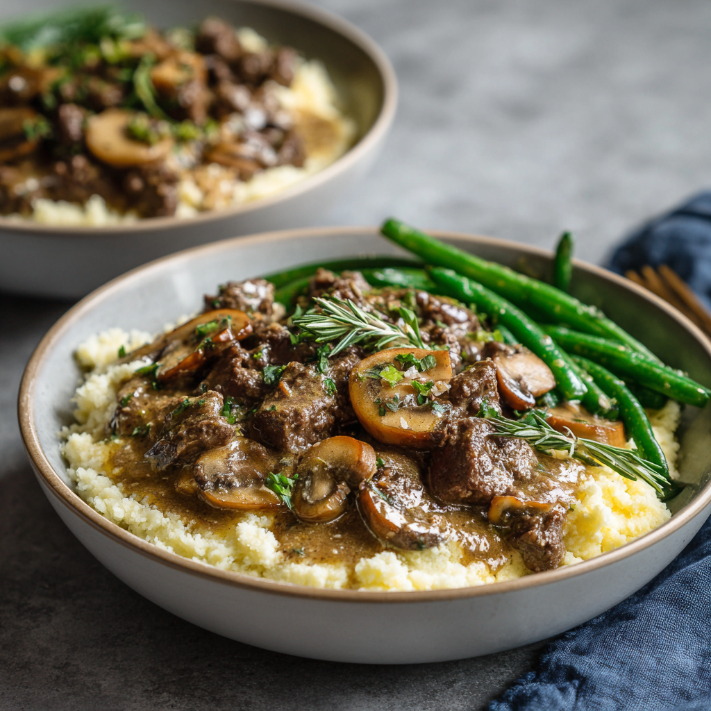Beef Stroganoff Cauliflower Mash Bowls