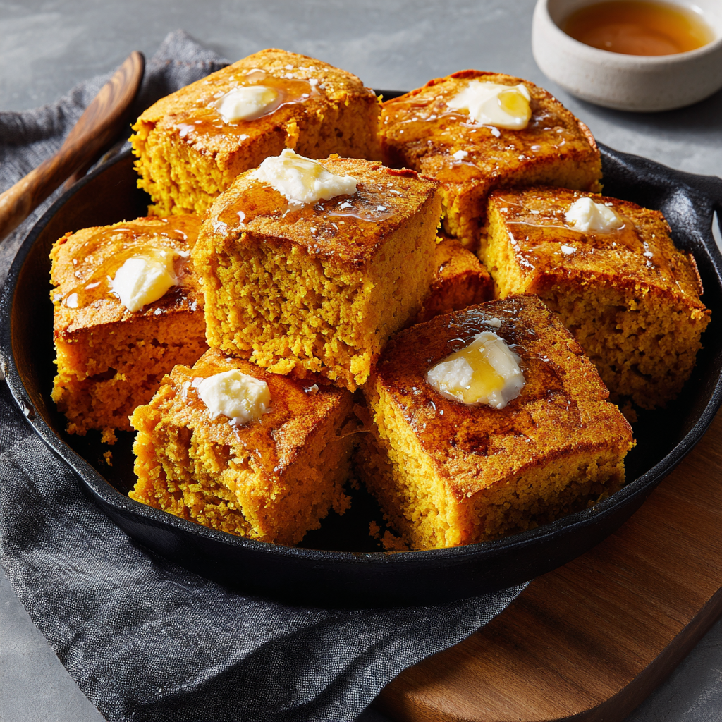Pumpkin Cornbread with Hot Honey Butter