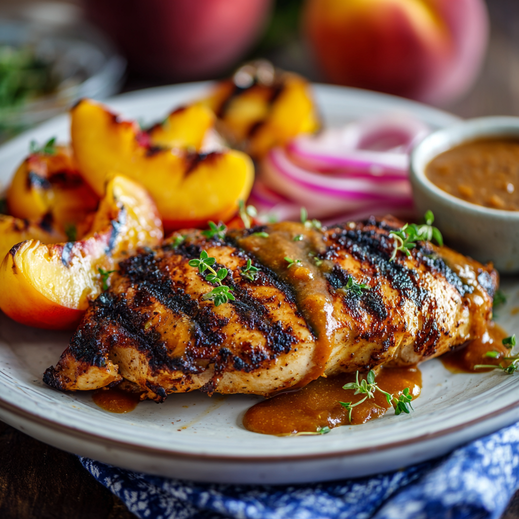 Grilled Peach BBQ Chicken with Chipotle Peach Sauce