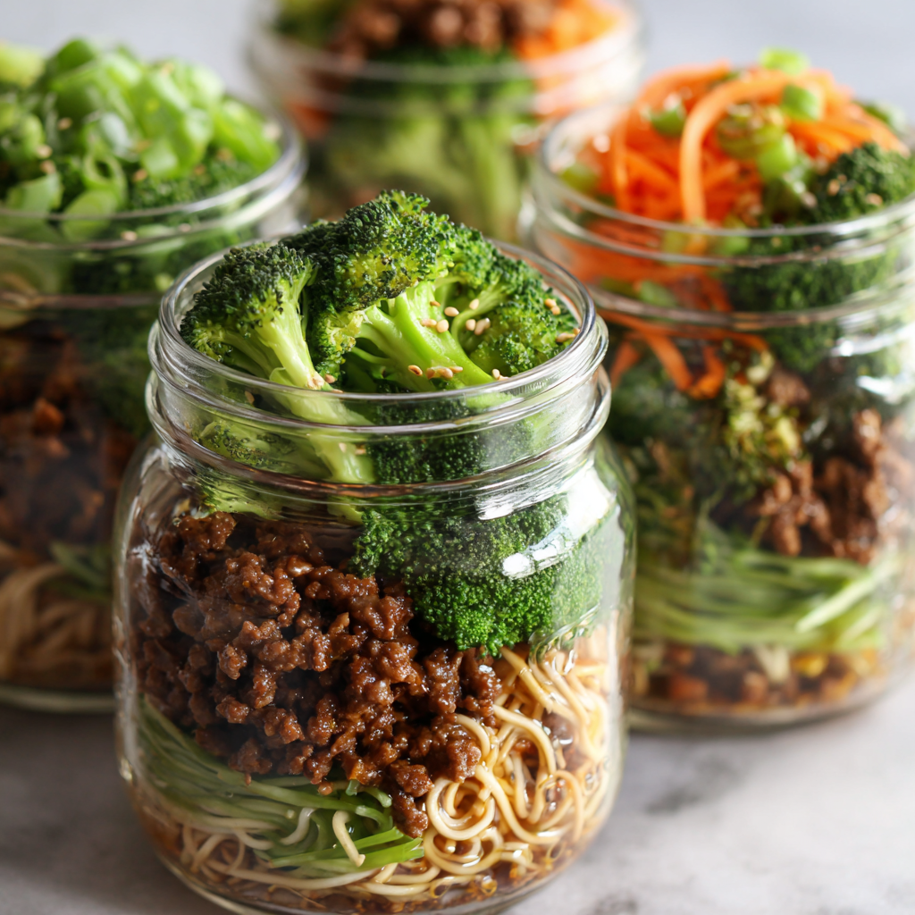 Ginger Soy Beef & Broccoli Noodle Jars
