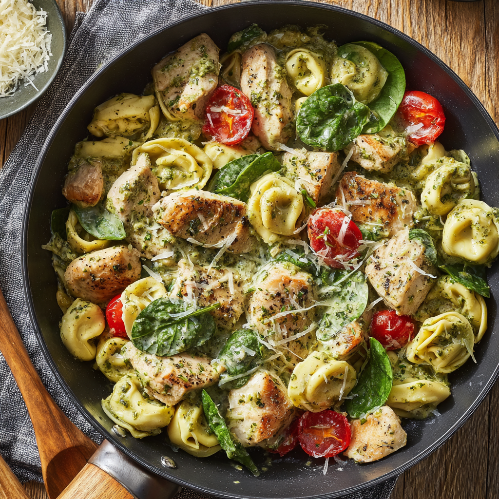 Chicken and Tortellini Pesto Skillet
