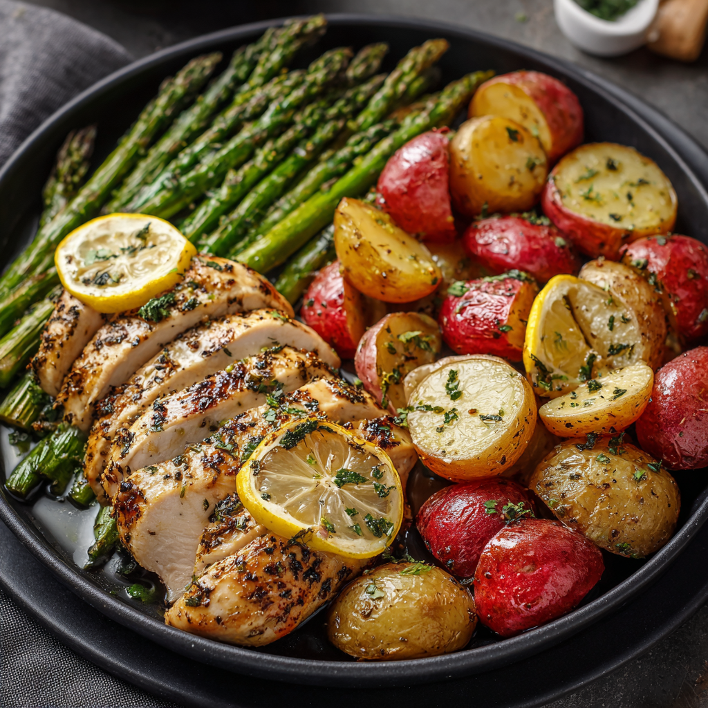 Lemon and Herb Chicken with Asparagus & Roasted Red Potatoes