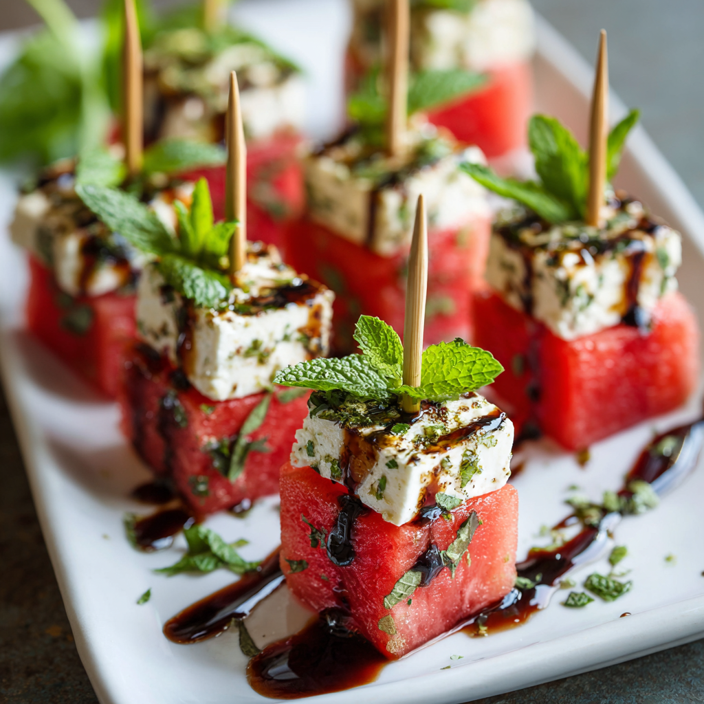Easy Watermelon Feta Skewers with Fresh Mint
