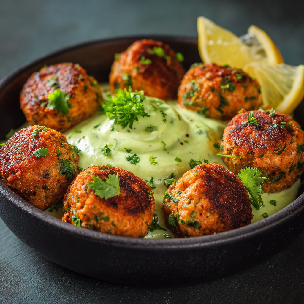 Salmon Balls with Creamy Avocado Sauce