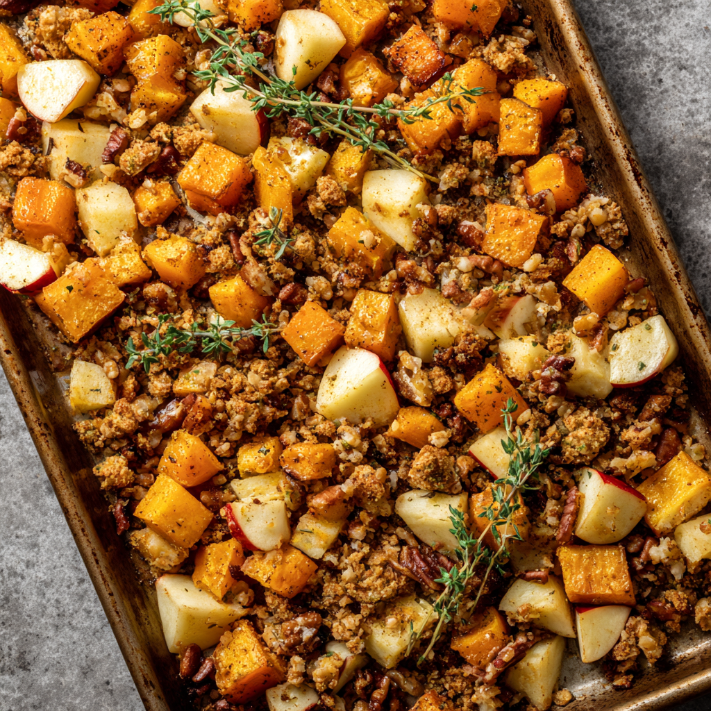 Roasted Pumpkin Apple Side Dish with Cinnamon Crumble
