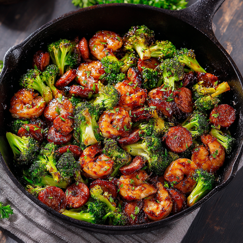 Honey Garlic Shrimp, Sausage & Broccoli