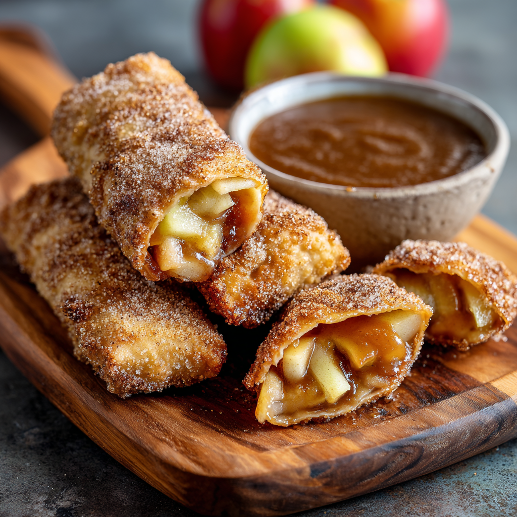 Apple Pie Egg Rolls with Caramel Dipping Sauce