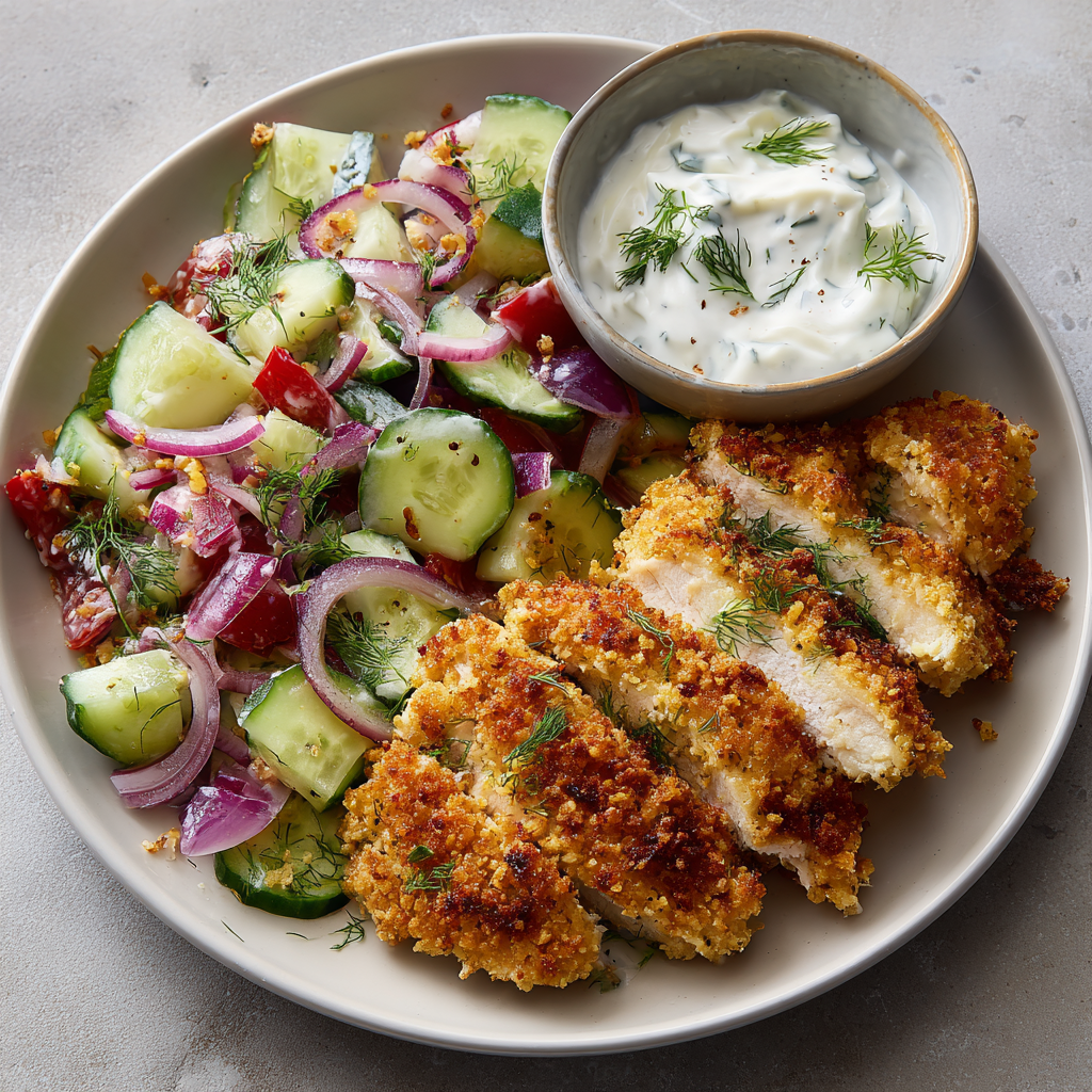 Crispy Falafel Chicken with Yogurt Salad