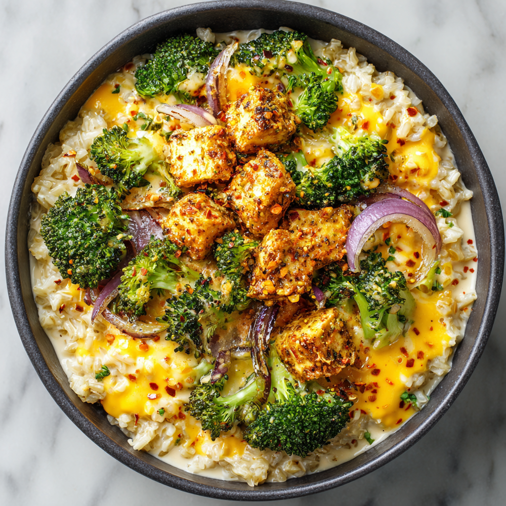 Creamy Broccoli Cheddar Rice Bowls