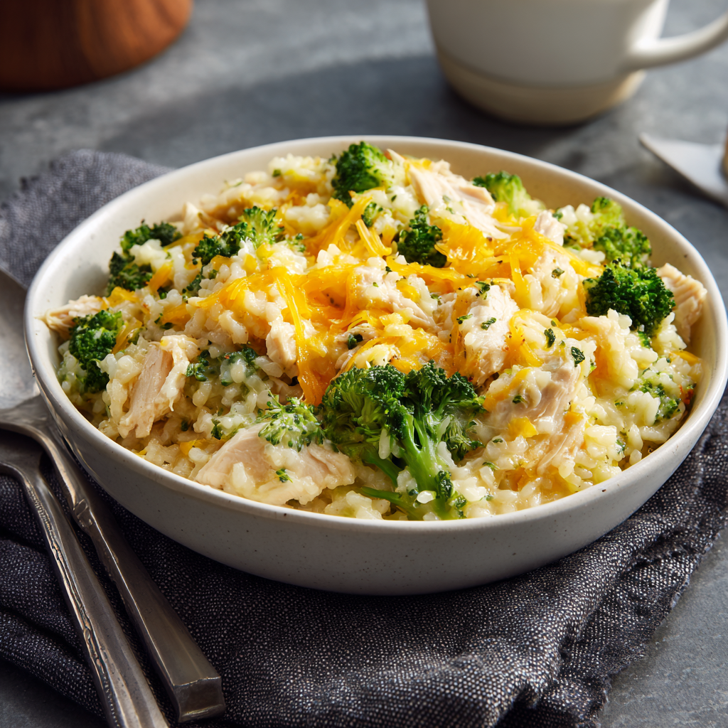 Cheesy Chicken & Broccoli Rice Skillet