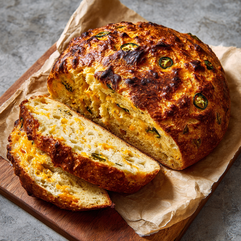 No-Knead Cheddar-Jalapeño Loaf
