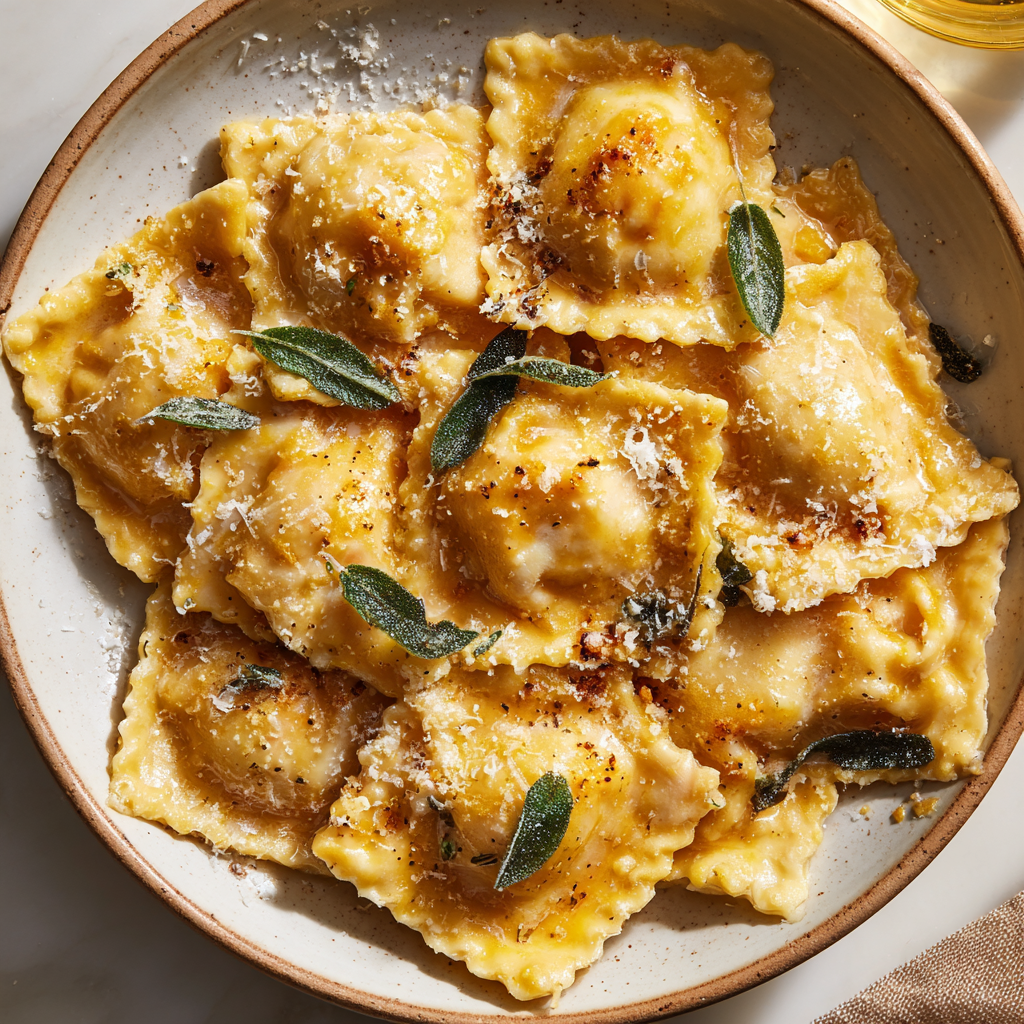 Pumpkin Wonton Ravioli with Brown Butter