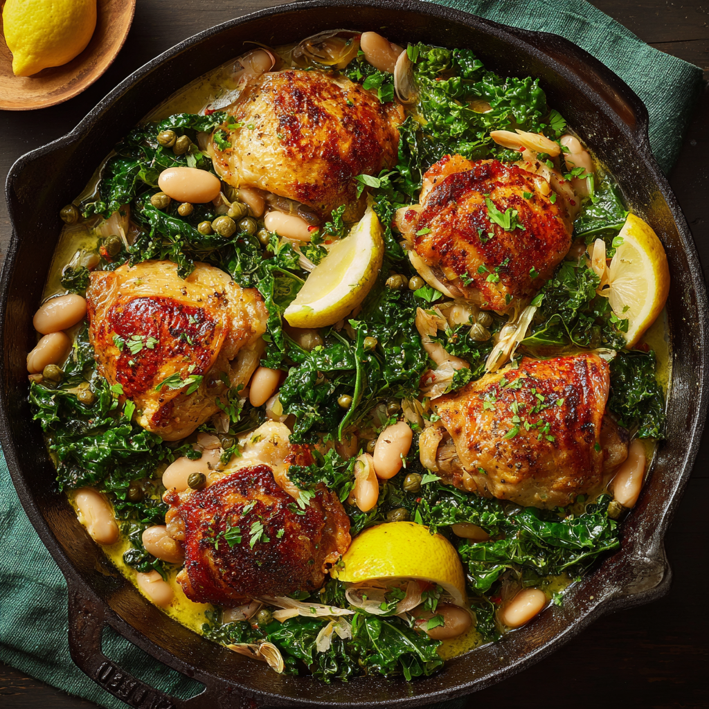 Chicken Thighs with Kale & Cannellini Beans