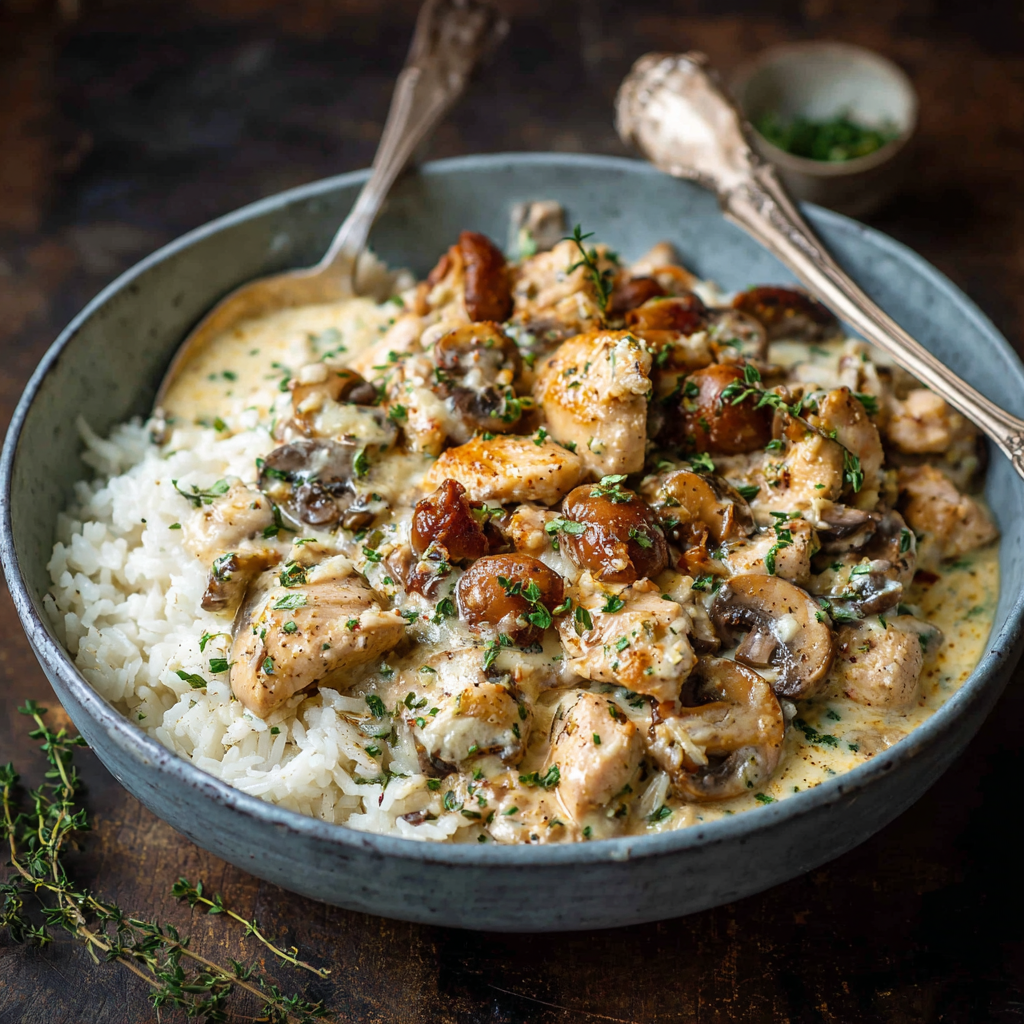 Creamy Garlic Chicken & Mushroom Rice