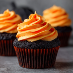 Black Velvet Cupcakes with Orange Frosting