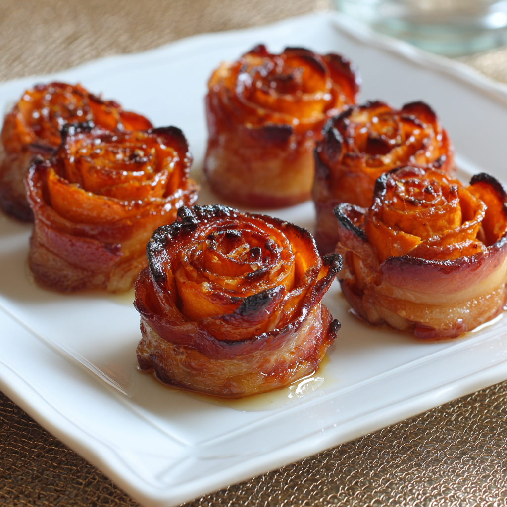 Maple Glazed Bacon-Wrapped Sweet Potato Roses