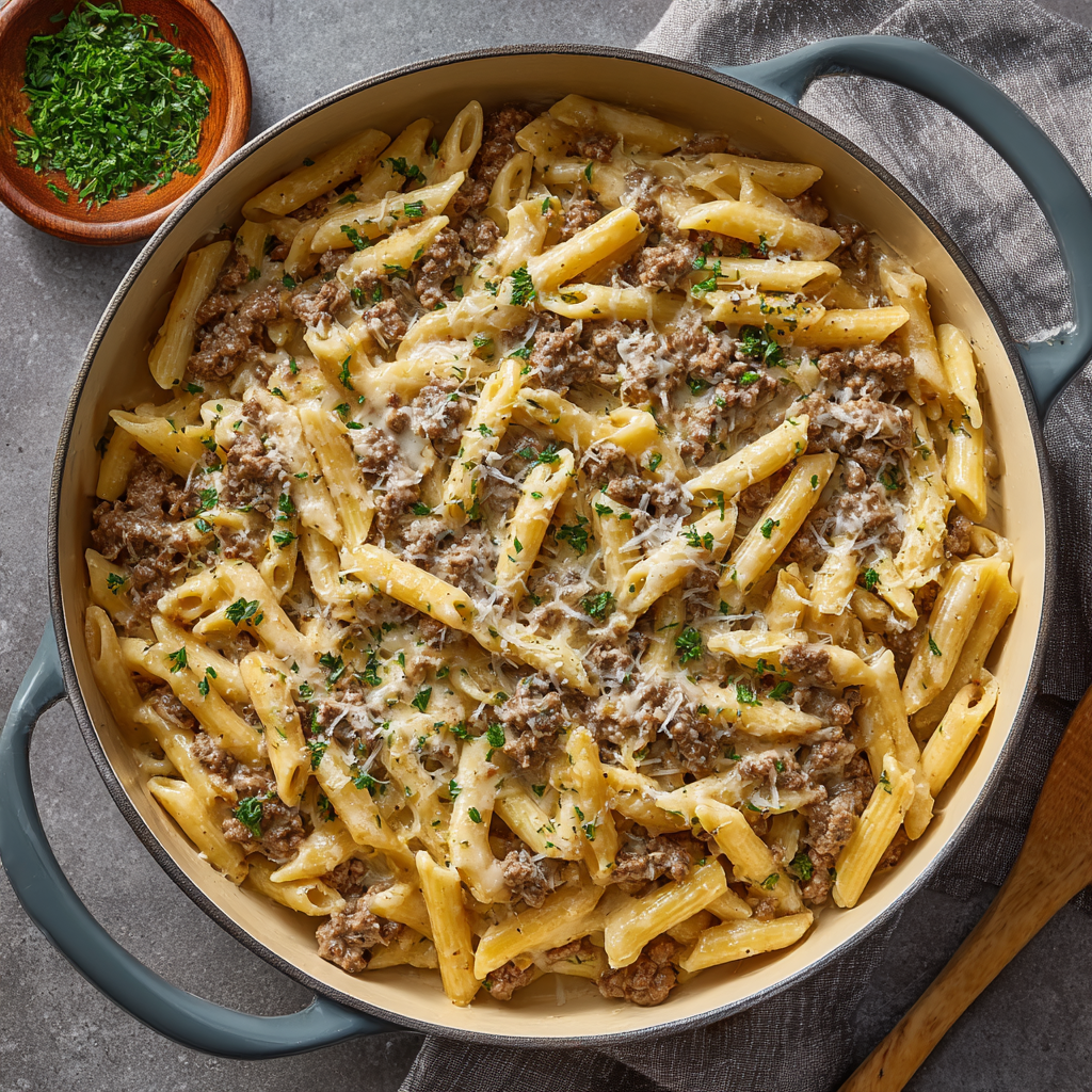 One-Pot Creamy Beef & Garlic Butter Pasta