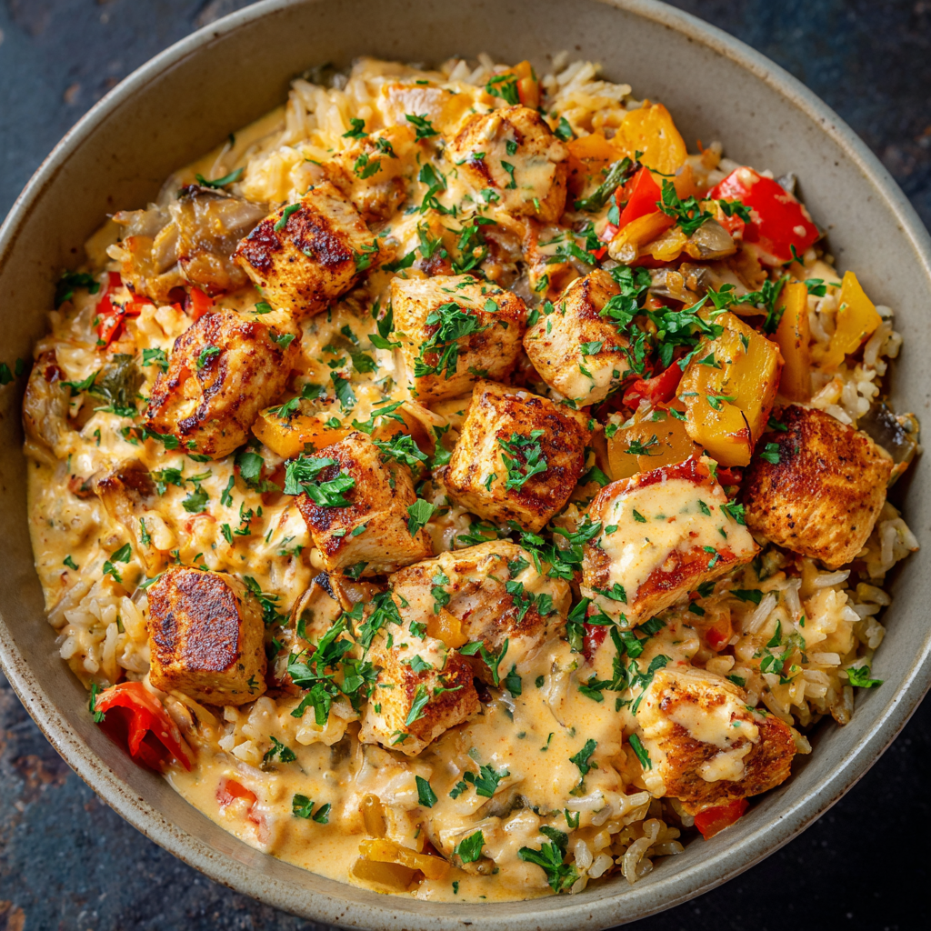 Creamy Cajun Chicken with Roasted Veggie Rice