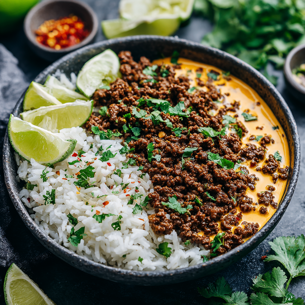 Creamy Chipotle Beef Bowls with Garlic-Lime Rice