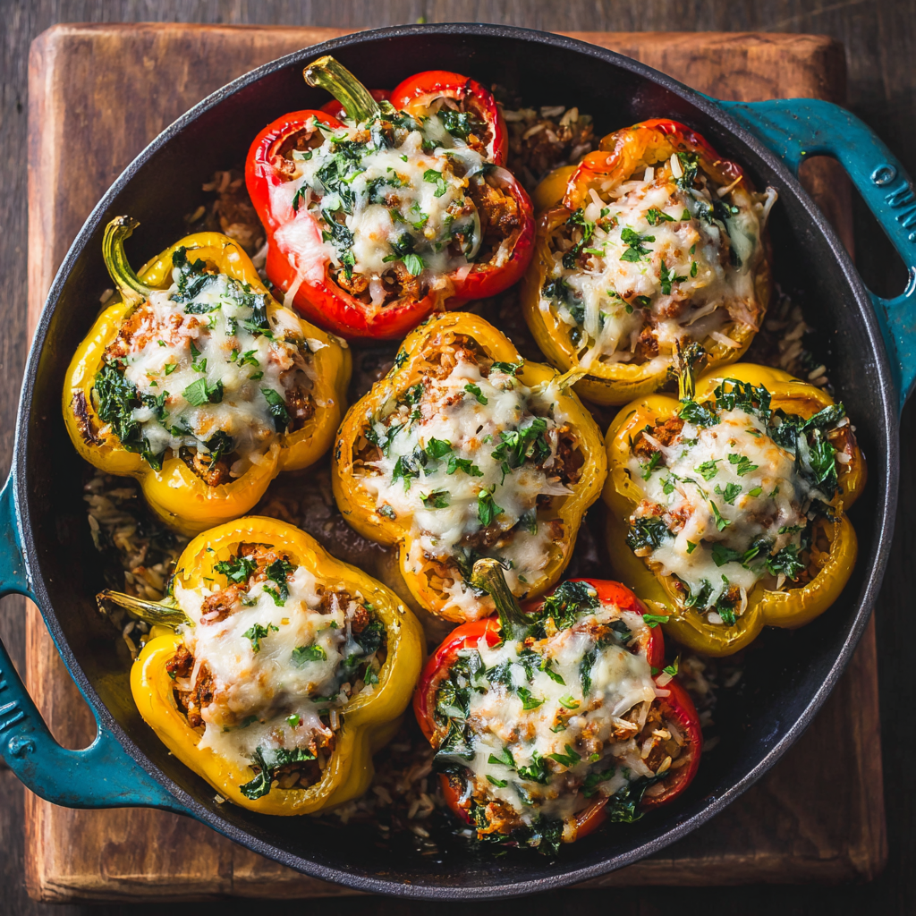 Caramelized Onion & Sausage Stuffed Peppers