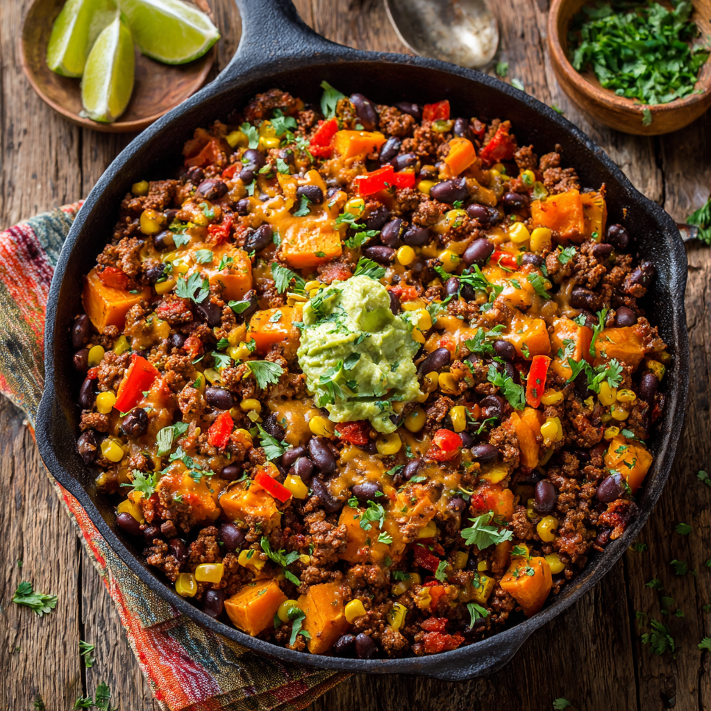 Southwest Ground Beef and Sweet Potato Skillet