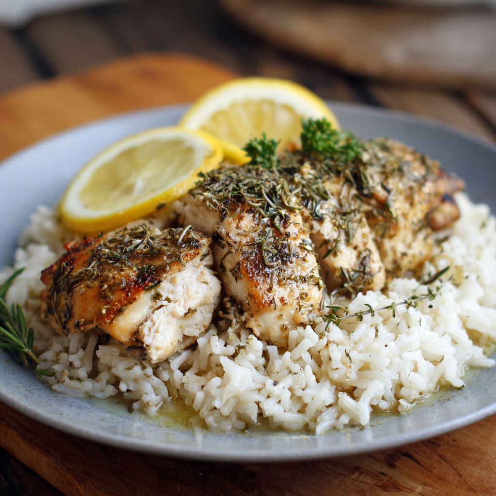 Slow Cooker Lemon Herb Chicken & Rice