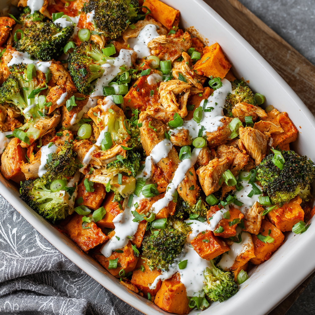 Buffalo Chicken Sweet Potato Casserole