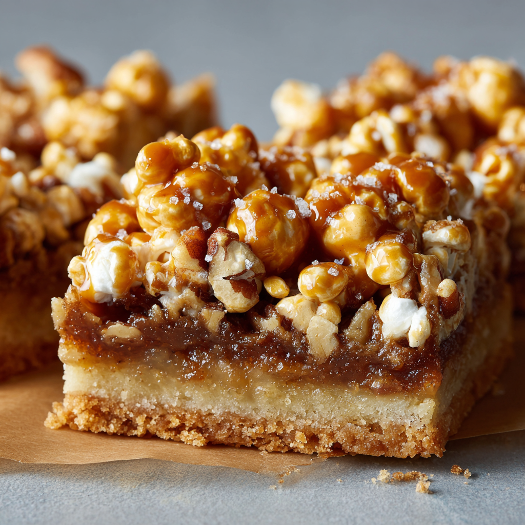 Caramel Corn Pecan Pie Bars