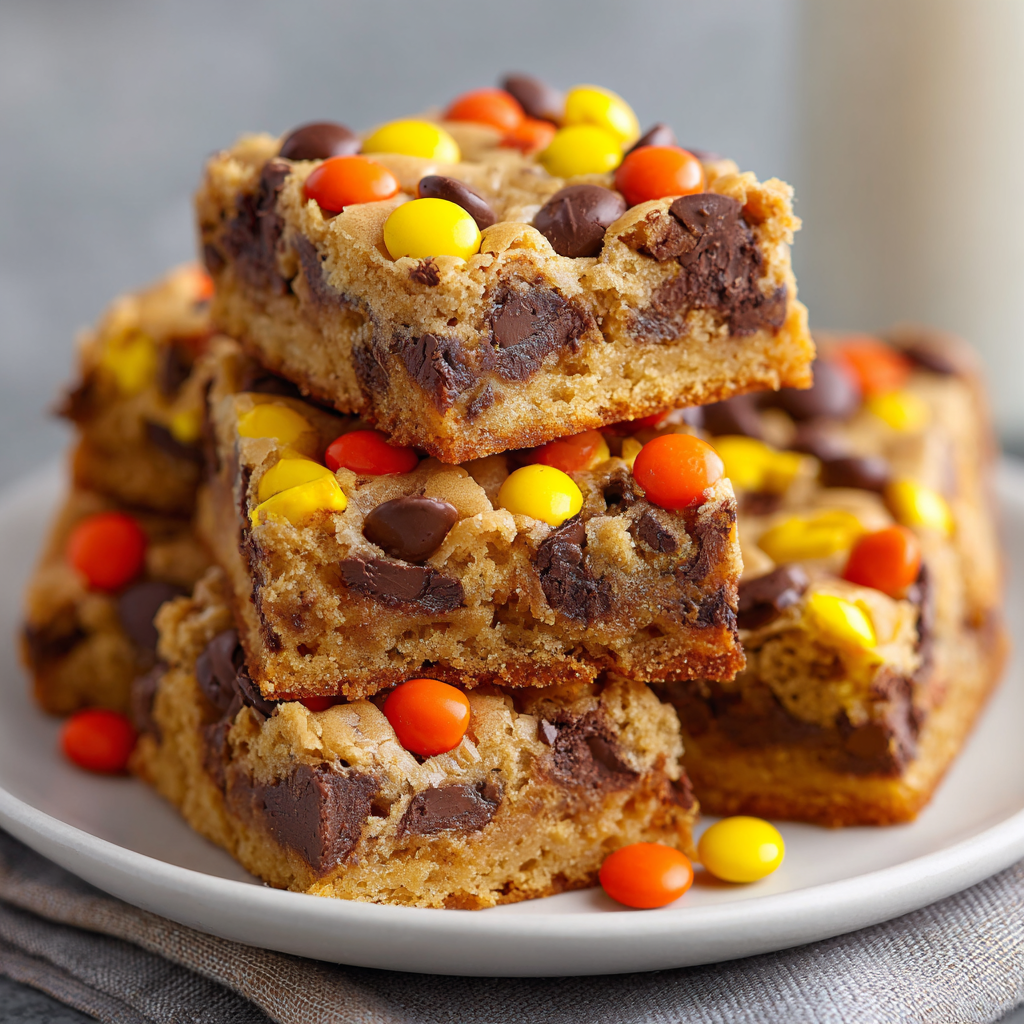 Reese’s Pieces Chocolate Chip Cookie Bars