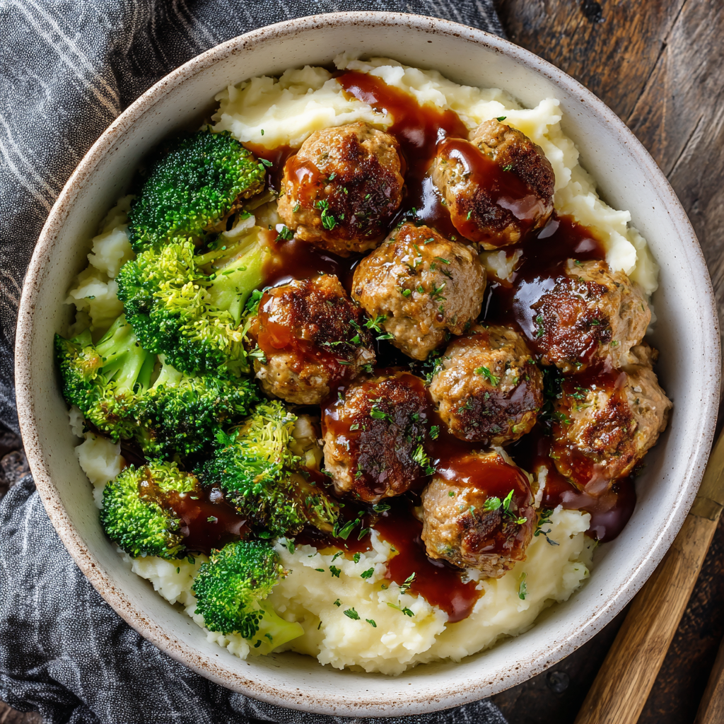 Turkey Meatball Mashed Potato Bowls