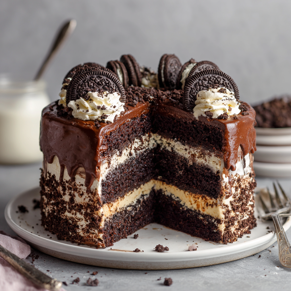Chocolate Layer Cake with Cookies and Cream Filling : A Decadent Showstopper Dessert