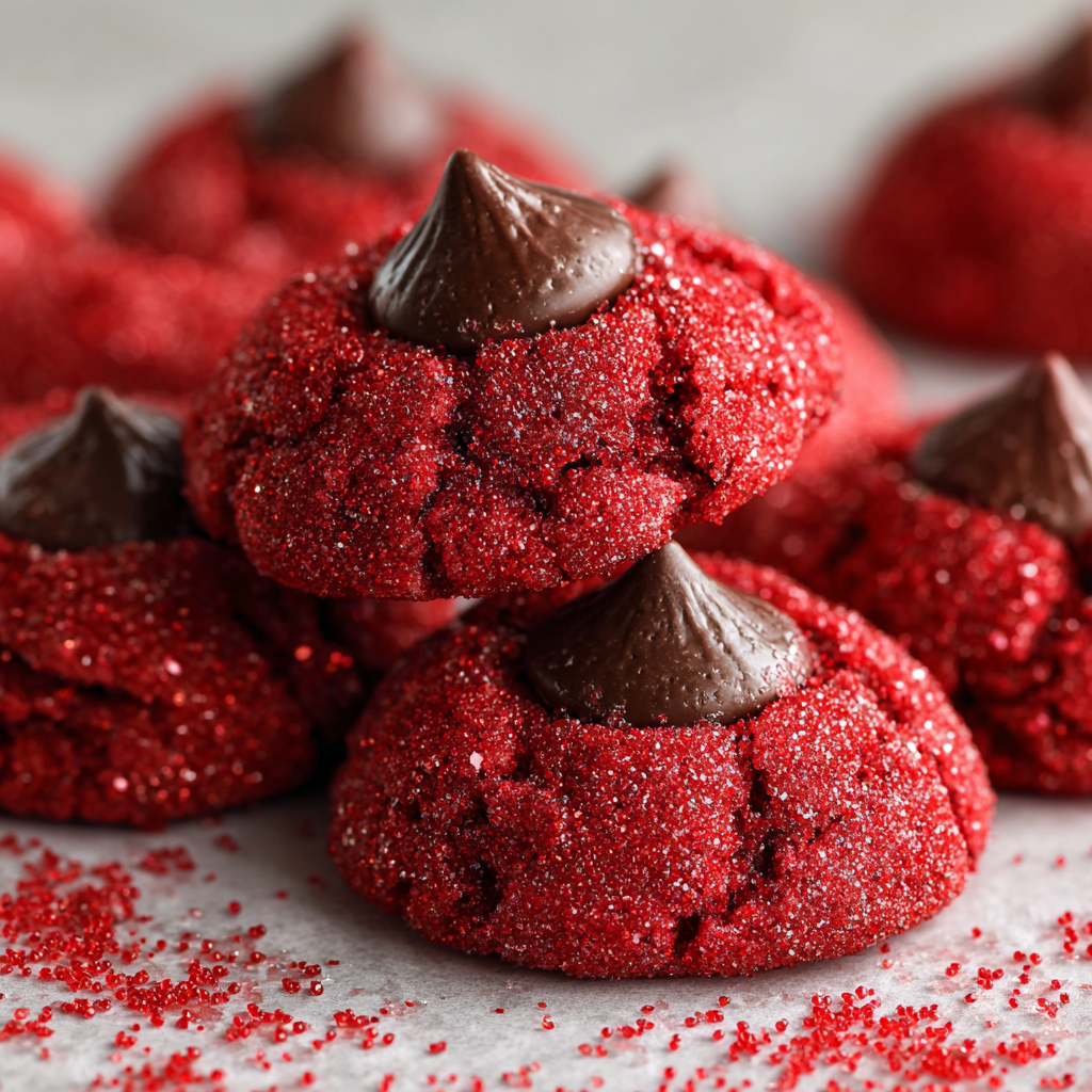 Red Velvet Kiss Cookies : Soft & Chewy with a Chocolate Center