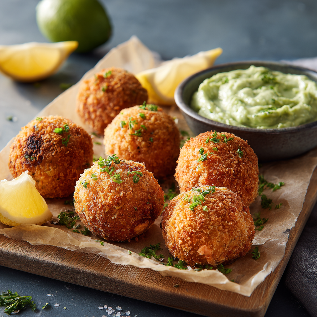 Salmon Balls with Creamy Avocado Sauce