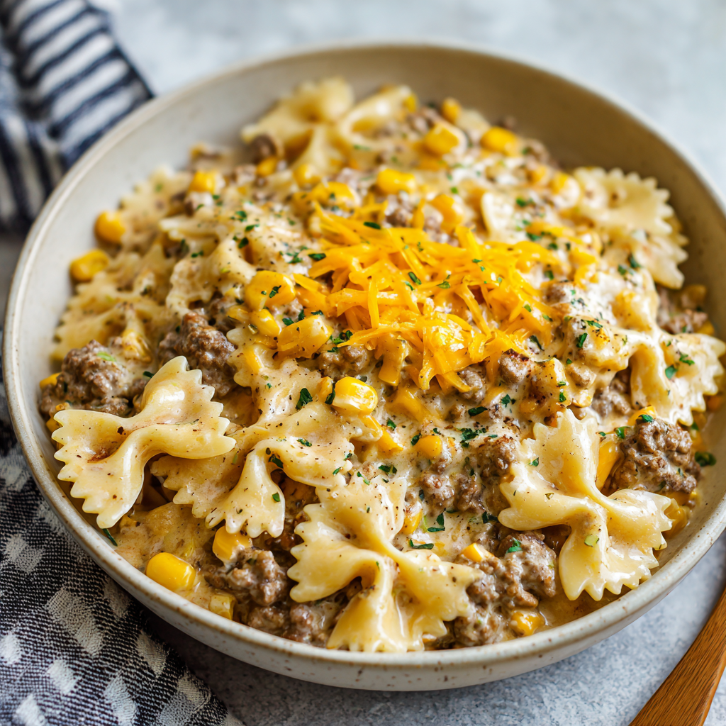 Slow Cooker Creamy Ranch Beef & Corn Bowties