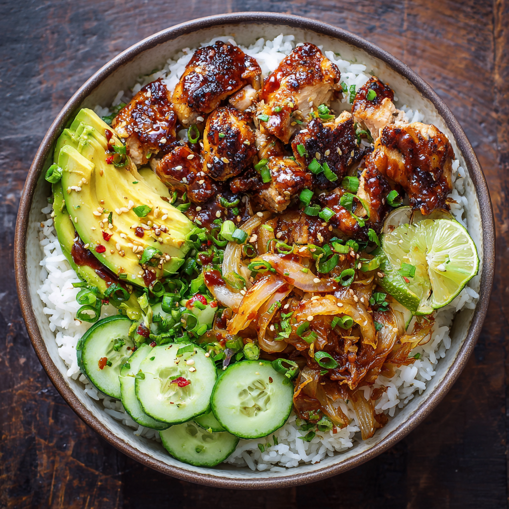Sticky Chili-Garlic Chicken Bowls with Yum Yum Sauce : Bold, Spicy & Better Than Takeout
