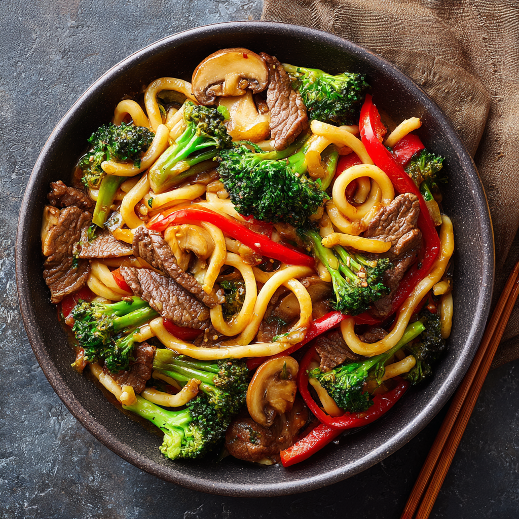 Stir Fry Udon Noodles with Beef and Broccoli : Quick & Flavor-Packed Dinner