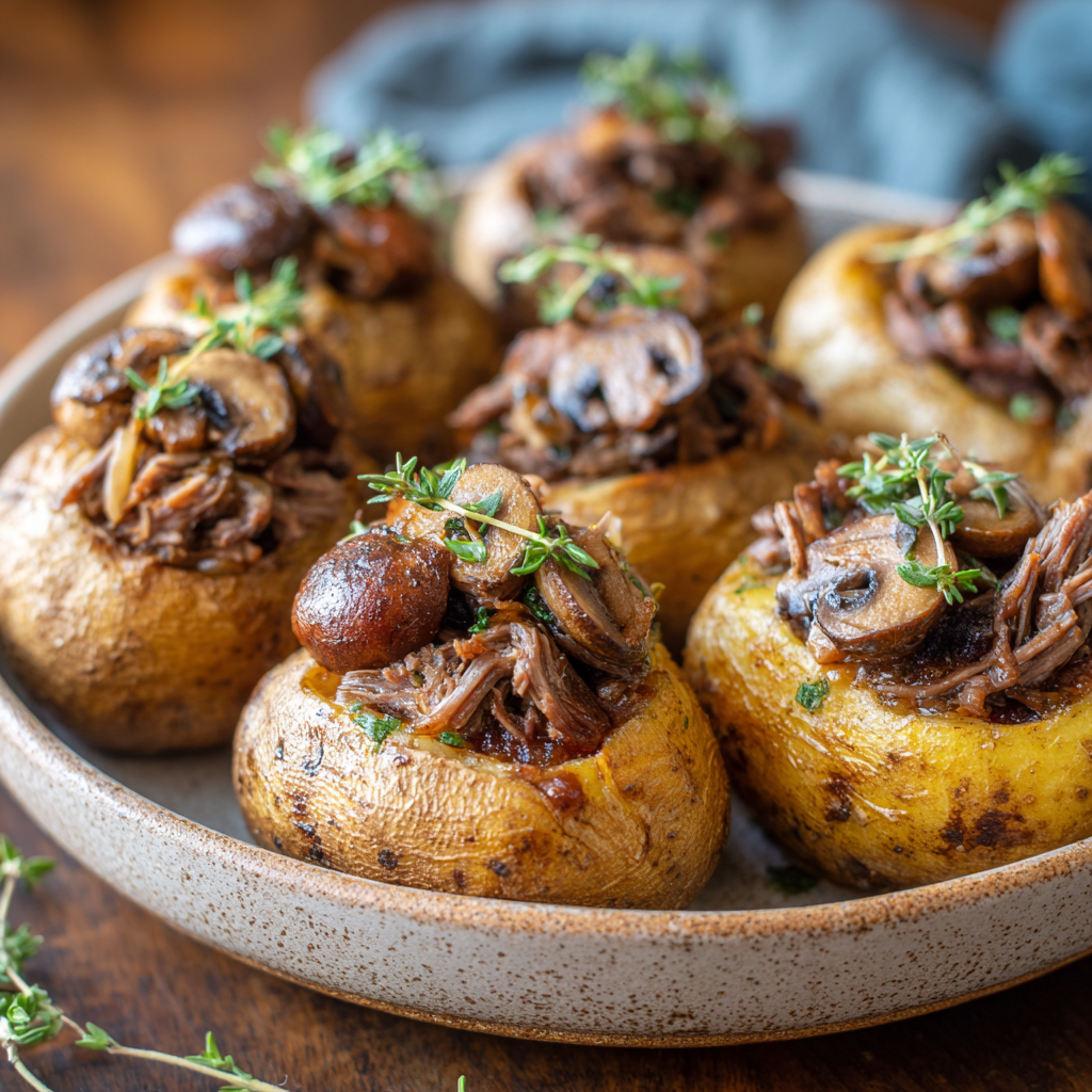 Crock Pot Steak & Mushroom Stuffed Potatoes : Comfort Food, Elevated