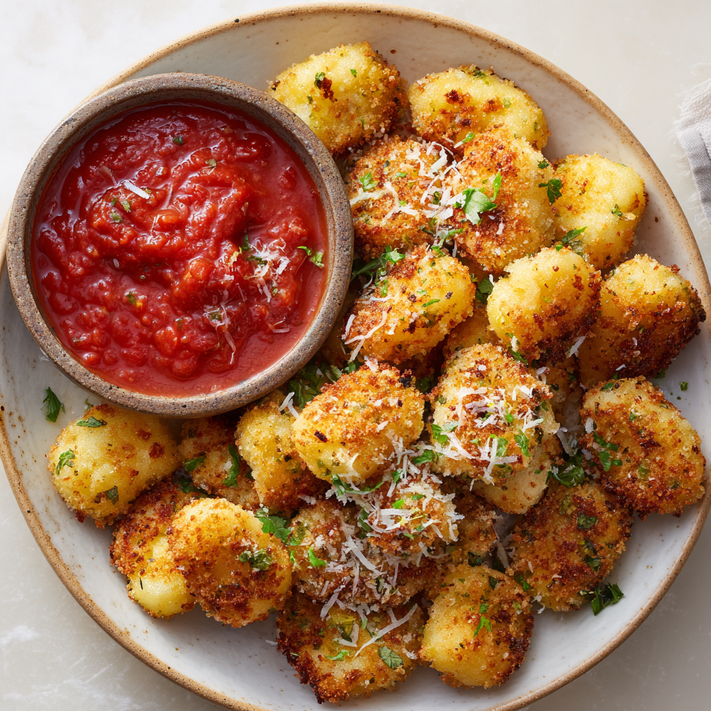 Crispy Fried Gnocchi Bites with Pecorino and Herb Dust
