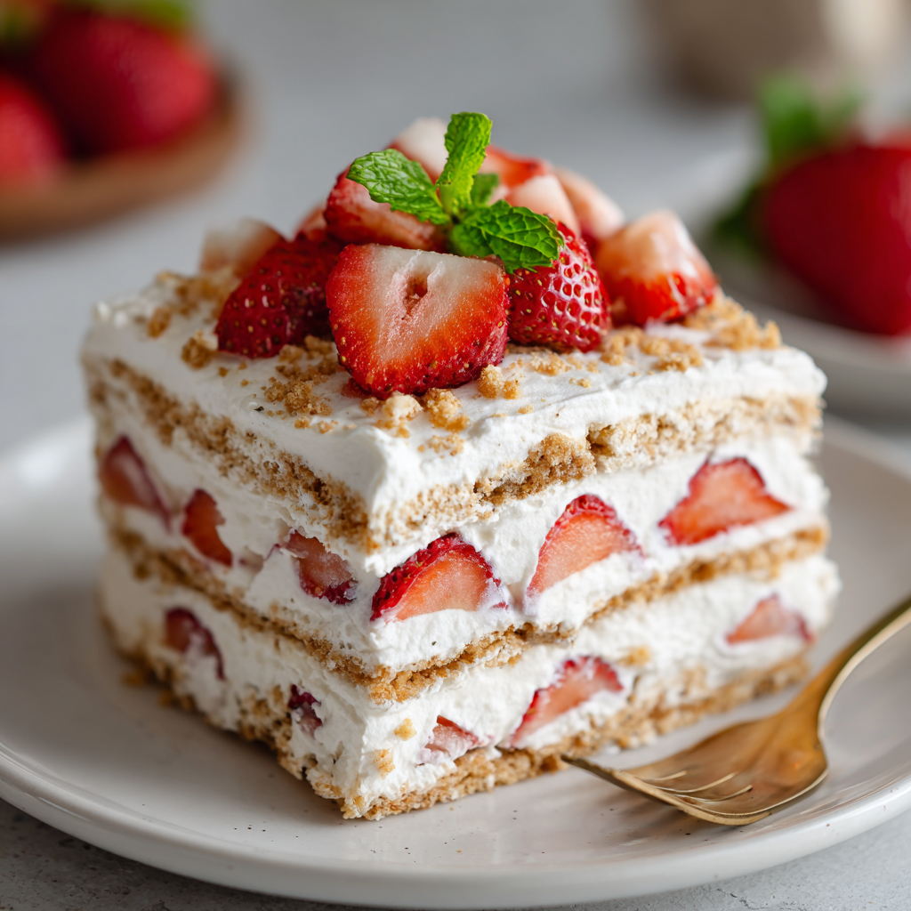 Strawberry Shortcake Protein Icebox Cake