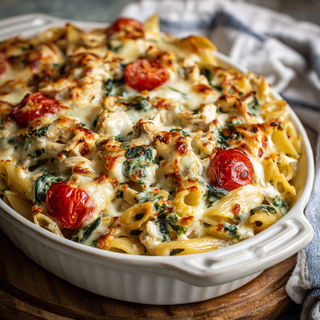 Chicken, Spinach & Cheese Pasta Bake (Creamy, Cheesy & Crowd-Pleasing)