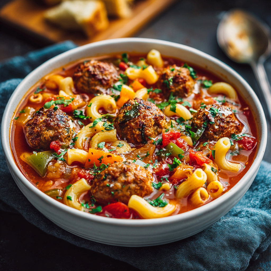 Macaroni Meatball Soup (Hearty, Saucy & Family-Friendly)