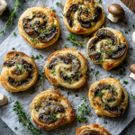 Savory Mushroom Puff Pastry Pinwheels with Cheese & Garlic